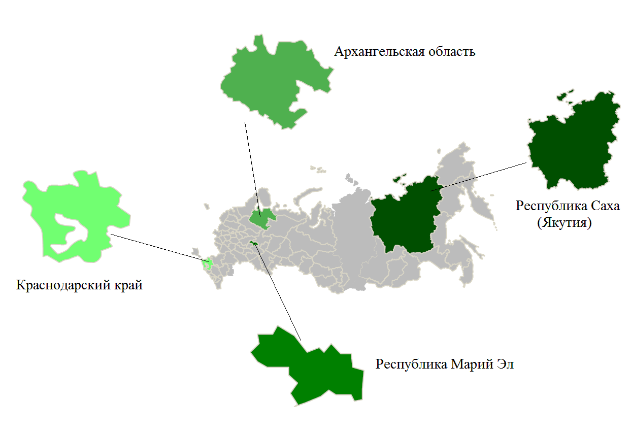 Схема расположения регионов на карте РФ