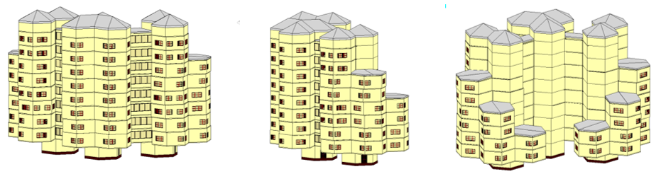 Объемная модель многосекционного многоэтажного здания