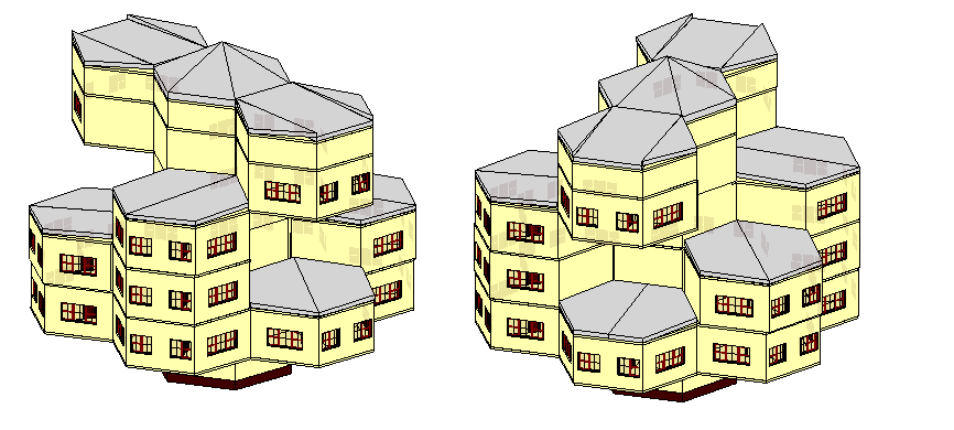 Объемная модель односекционного здания средней этажности 