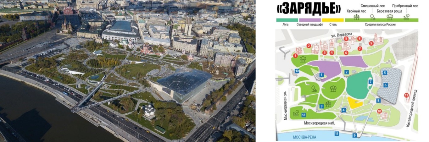 Парк «Зарядье» в Москве и его схема зонирования
