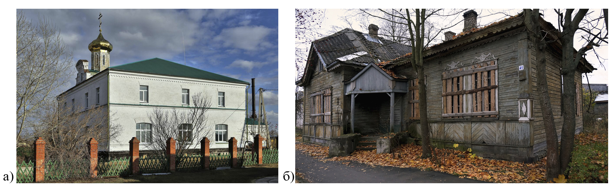 Сохранившиеся ЦПШ:а) ЦПШ в селе Красноярка Омского района; б) ЦПШ при Климентовской церкви в г. Новая Ладога