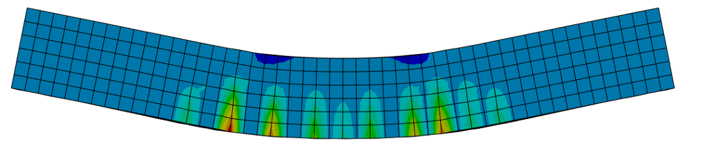 Расположение трещин в балки после достижения предельной нагрузки