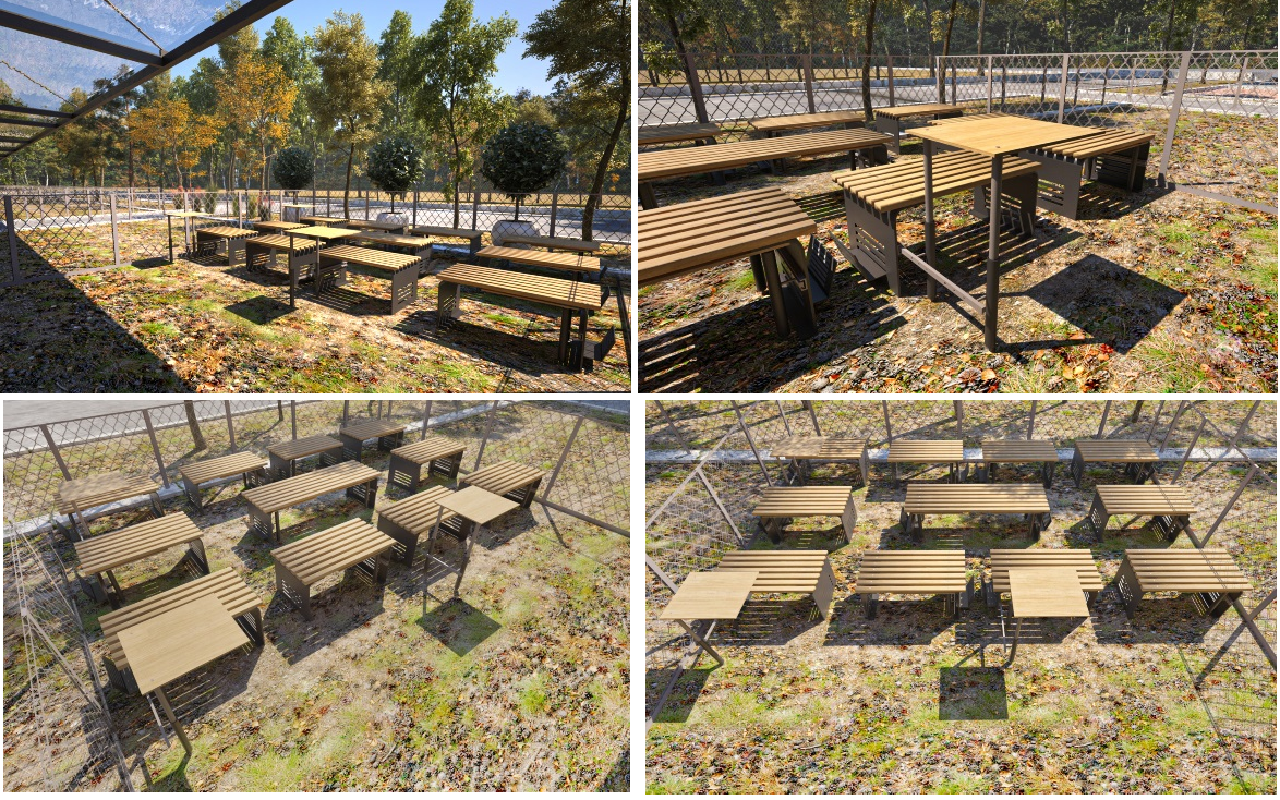 Orthogonal layout arrangement of single and double modules in the outdoor classroom