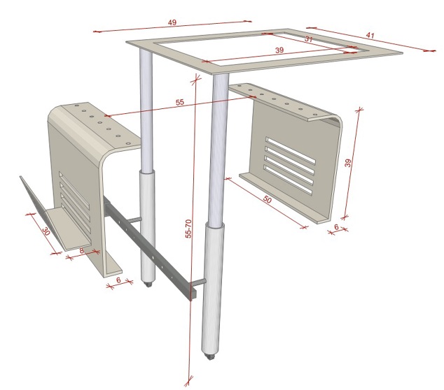 Structural metal components of the single seating module