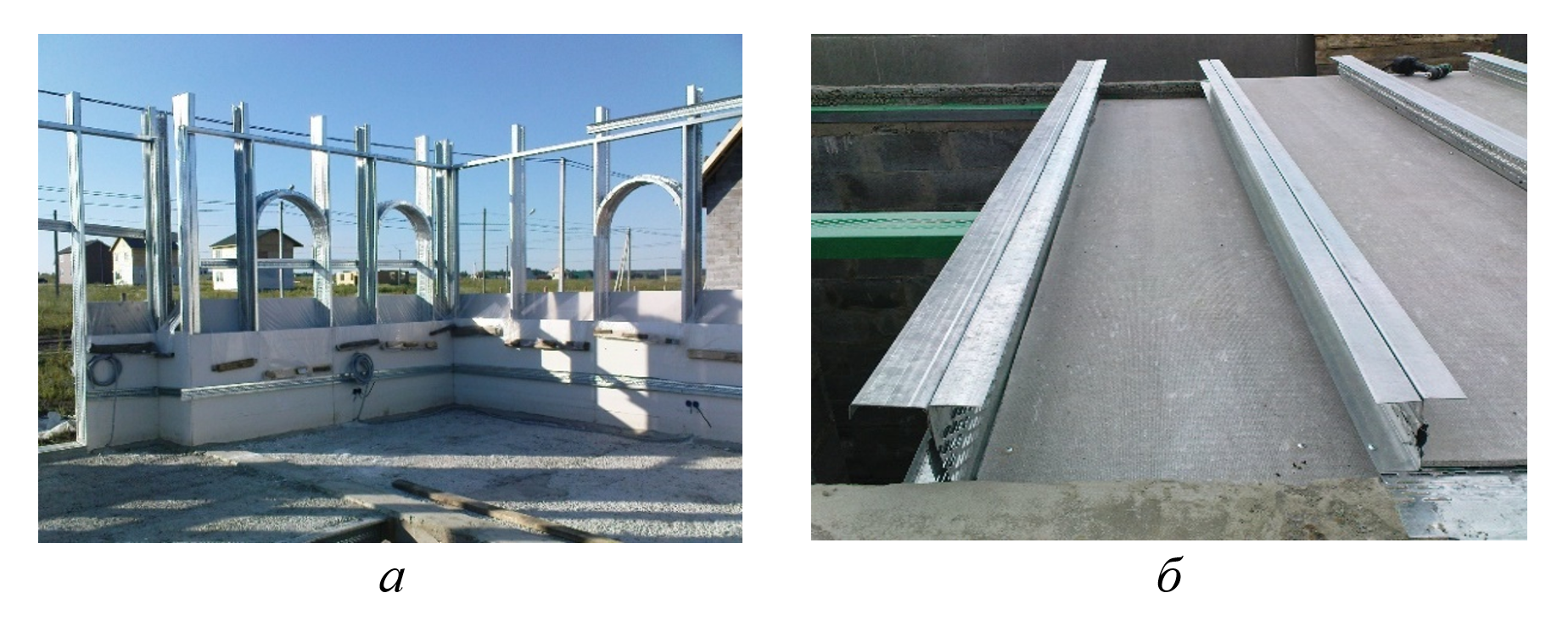 Примеры конструкций ССЭ для применения в гражданских зданиях: а - конструкции стен с несъемной опалубкой ГВЛВ; б - конструкции перекрытий с несъемной опалубкой ГВЛВ