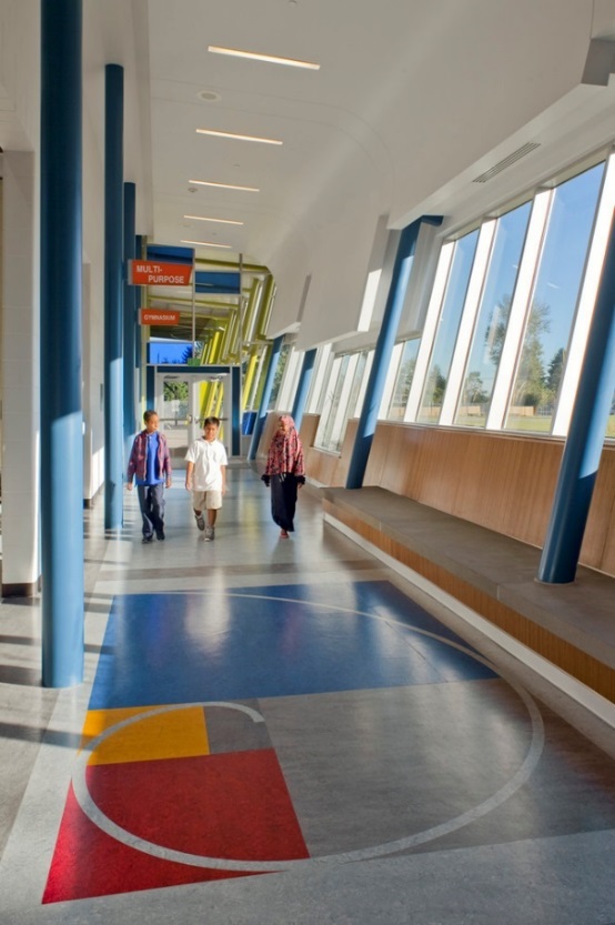 Use of rubber flooring in a primary school corridor
