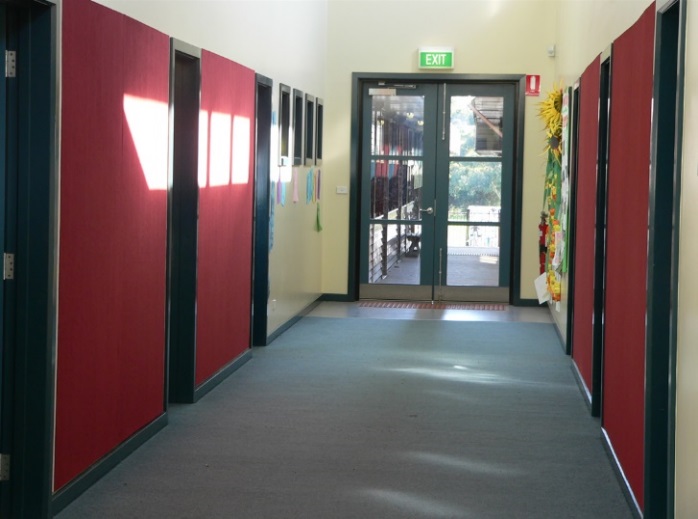 Example of textile wall cladding in school corridors