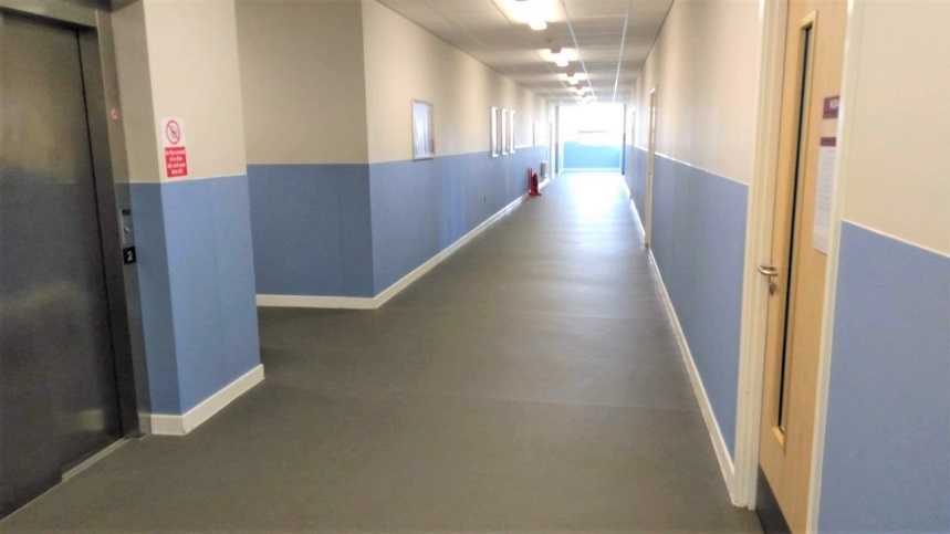 Example of PVC panels used as wall cladding in a primary school