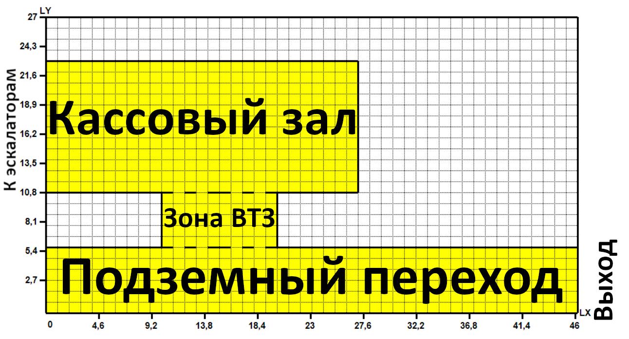 Расчетная схема помещений вестибюля станции метрополитена